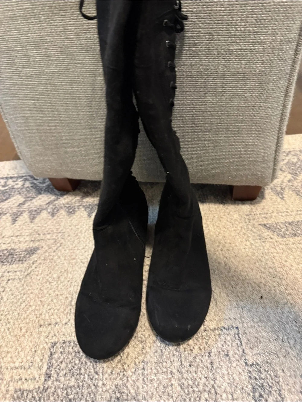 Women's Black Lace-Up Knee-High Boots